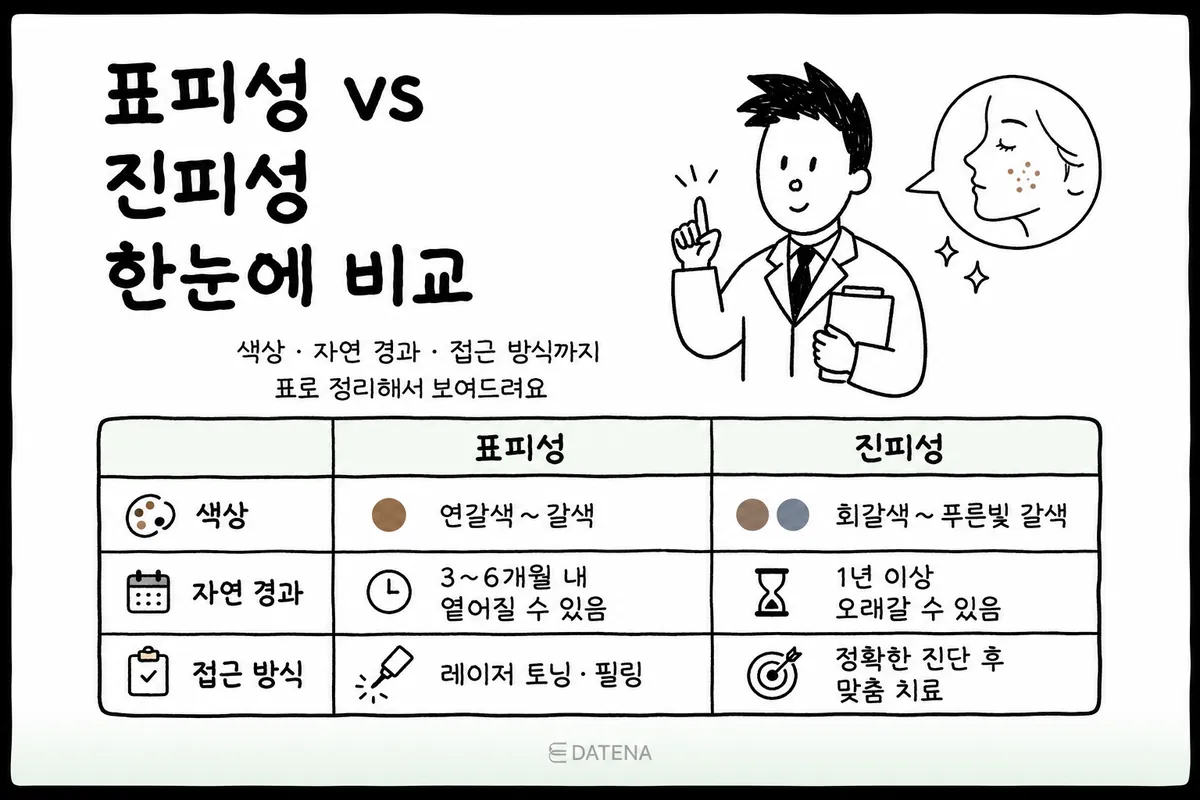 表皮性の色素沈着と真皮性の色素沈着では、見える色や持続期間、治療方法に違いがあります。今の肌の状態を確認したうえで、適した治療を選ぶことが大切です。